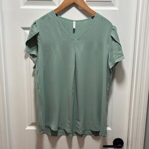 Anyally Soft Green V-Neck Blouse